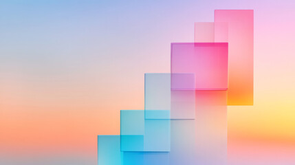 Poster - Dreamlike arrangement of translucent cubes in a spiral formation, pastel gradient lighting shining