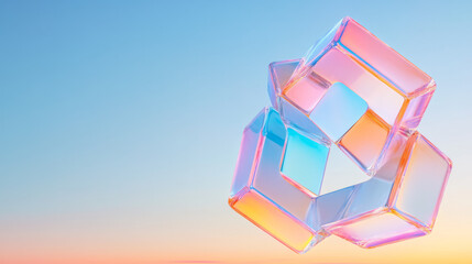 Poster - dreamlike arrangement of translucent cubes in a spiral formation, pastel gradient lighting shining