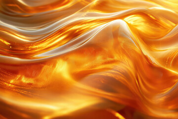 Poster - Abstract image of flowing, golden liquid, shimmering and reflecting light.