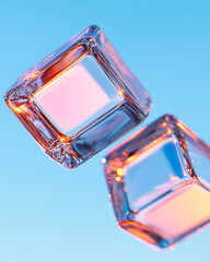 Aufkleber - Futuristic editorial style capturing a cluster of glass cubes with tinted edges, high-contrast