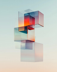 Poster - futuristic editorial style capturing a cluster of glass cubes with tinted edges, high-contrast