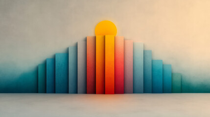 Poster - Dreamlike overhead perspective showcasing layered pastel stripes and a minimalistic sun shape,