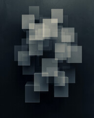 Poster - Abstract layering of partially overlapping cubes in complementary tinted glass, moody background,