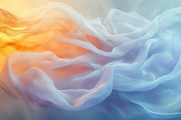 Aufkleber - Soft, flowing pastel fabric in shades of blue and orange, illuminated by warm light.