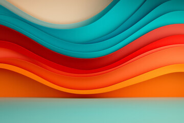 Poster - Painterly arrangement of large, sweeping curves in vibrant red and aqua, subtle gradient lighting,
