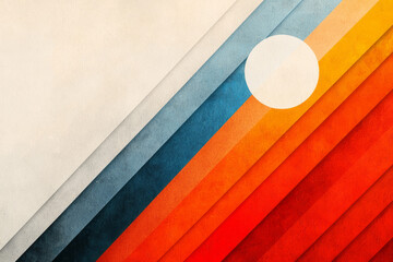Poster - Poetic composition featuring overlapping diagonal stripes in warm retro hues, stylized sun at the