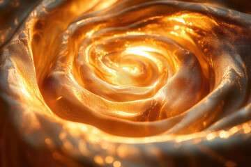 Poster - Golden fabric swirls, illuminated from within, creating a luxurious, rose-like texture.