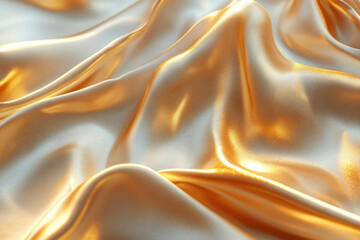 Poster - Luxurious golden silk fabric with soft, flowing folds and shimmering highlights.