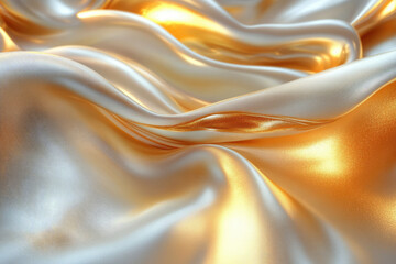 Poster - Luxurious golden and off-white silk fabric with soft, flowing drapes and shimmering highlights.