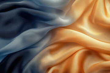 Poster - Draped ombre fabric in shades of blue and gold, luxurious and smooth texture.