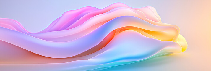 Poster - Surreal overhead shot focusing on swirling pastel ribbons, subtle lens flare, strong highlights,