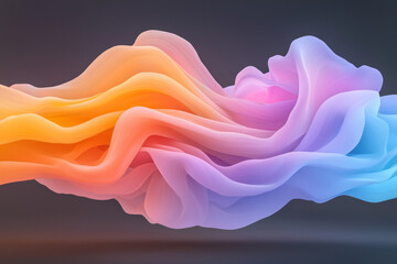 Poster - Futuristic display of translucent color filaments drifting in a dark minimal backdrop, moody