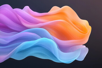 Poster - Futuristic display of translucent color filaments drifting in a dark minimal backdrop, moody