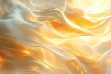 Poster - Golden silk fabric draped in soft waves, illuminated by warm light, creating a luxurious and elegant texture.