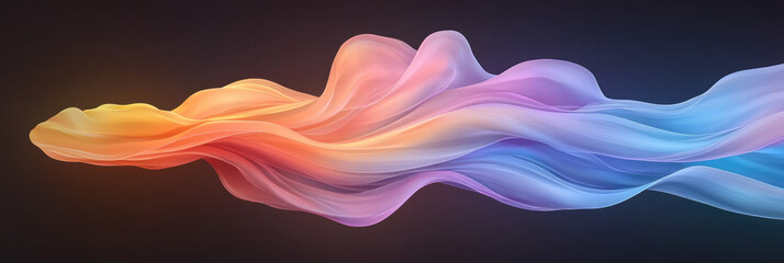 Poster - Minimalist approach emphasizing a single flowing stripe in neon gradient, crisp lines, dark subdued