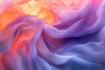 Poster - Soft, flowing ombre fabric in shades of purple, pink, and orange, creating a dreamy, ethereal texture.