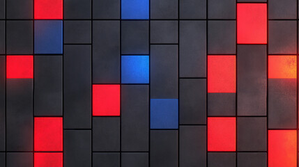 Poster - Dynamic overhead shot capturing a checkerboard-like pattern with bold red and electric blue glow