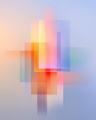 Aufkleber - Poetic collage merging thin neon beams with large gradient squares, partial glitch effects, strong