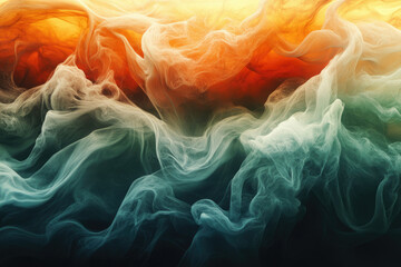 Poster - Abstract swirling smoke, teal and orange hues blend seamlessly creating a dreamy, ethereal visual.