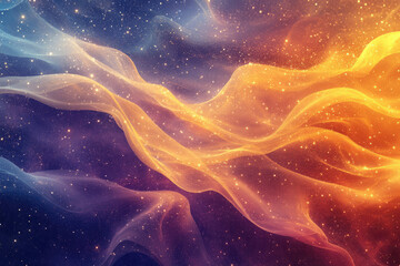 Aufkleber - Abstract cosmic artwork depicting flowing, luminous fabrics interwoven with shimmering stars, creating a dreamy, ethereal scene.