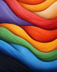 Fototapete - Energetic wave design featuring thick lines in saturated rainbow hues, moody black negative space,