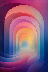 Poster - Grand metallic arches soaring from a luminous, fluid-like terrain bathed in vibrant magenta and