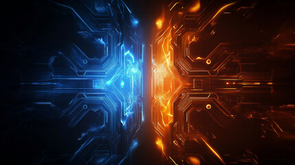 Fototapete - A beauty futuristic abstract background in a high-tech style. Shining lines and patterns resembling neural networks, connections, and digital circuits.