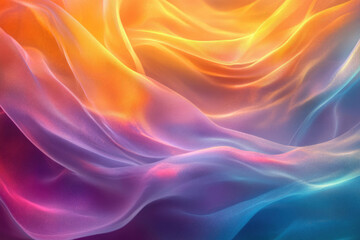 Aufkleber - Abstract image of flowing, translucent fabric in vibrant orange, purple, and blue hues.