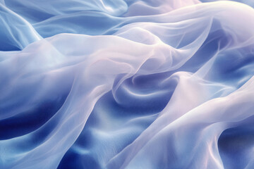 Poster - Draped sheer fabric in ombre shades of blue and white, showcasing its delicate texture and soft folds.