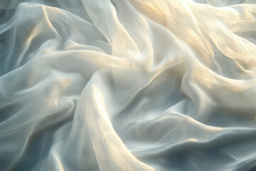 Poster - Soft, flowing white fabric drapes elegantly, illuminated by sunlight.