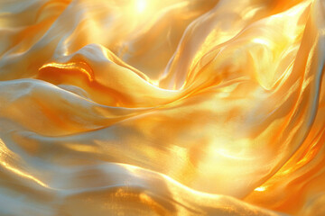 Poster - Golden silk fabric, softly draped, illuminated by warm light, creating a luxurious and elegant texture.