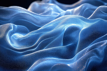 Aufkleber - Abstract image of flowing, translucent blue fabric with a textured surface.