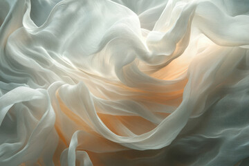 Poster - Abstract image of flowing, translucent fabric in soft, pastel colors, creating a dreamy, ethereal mood.