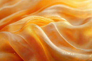 Poster - Close-up of amber shimmering fabric, soft folds and texture.
