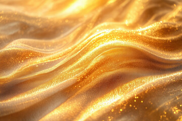 Poster - Golden fabric with shimmering texture, elegantly draped and illuminated by sunlight.
