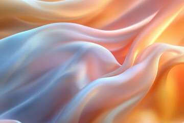 Poster - Soft, flowing silk fabric in pastel hues, illuminated by warm light.