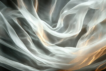 Poster - Soft, flowing white chiffon fabric drapes elegantly, creating a serene and ethereal atmosphere.