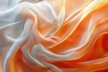 Poster - Soft, flowing fabric in ombre shades of white and orange, creating a luxurious and elegant texture.