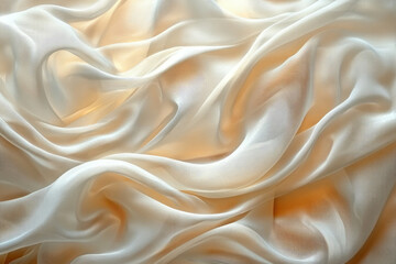 Poster - Draped beige silk fabric, smooth, soft, luxurious texture, elegant folds, flowing waves.