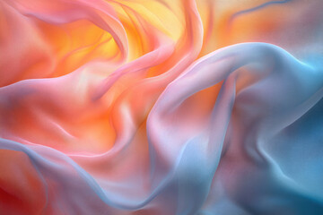 Poster - Soft, flowing pastel fabric in shades of orange, pink, and blue creates a dreamy, ethereal texture.