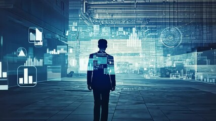 Digital Future: A Man Walking Towards Technological Innovation