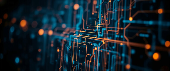 Poster - Printed circuit board showing data flowing through electronic connections