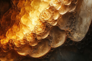 Aufkleber - Abstract image of golden, bubbly texture resembling a celestial landscape or volcanic surface.