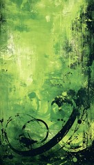 Poster - Green abstract artwork with grunge textures and bold black swirls