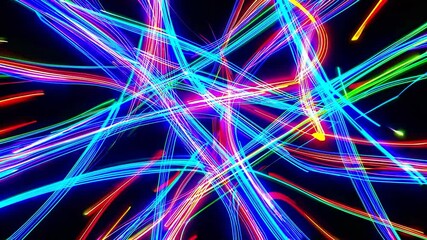 Poster - colorful light trails intertwining and creating a vibrant, abstract pattern against a dark backdrop,