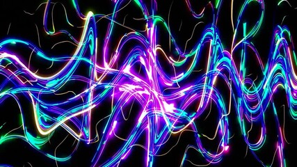 Poster - bright neon light trails creating a vibrant and energetic abstract design, radiating color and motio
