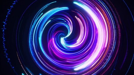 Poster - Colorful neon lights are swirling and converging towards the center, creating a mesmerizing vortex against a dark backdrop, suitable for digital art, motion graphics, and visual effects projects