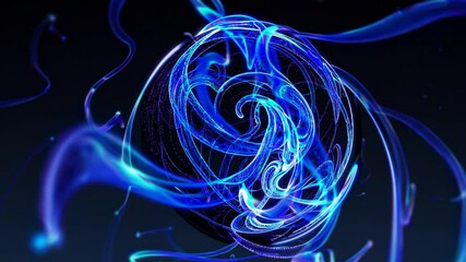 Poster - Abstract sphere featuring swirling light trails, creating a captivating and dynamic visual effect. Perfectly embodying themes of technology, innovation, and energy in a vibrant blue glow