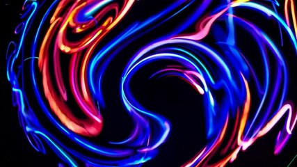 Poster - Light painting photography creates mesmerizing abstract patterns with vibrant colors swirling against a dark backdrop, perfect for technology or music-themed projects