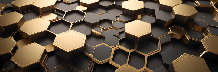Poster - honeycomb abstraction: an intricate, golden honeycomb pattern, meticulously arranged on a dark surfa